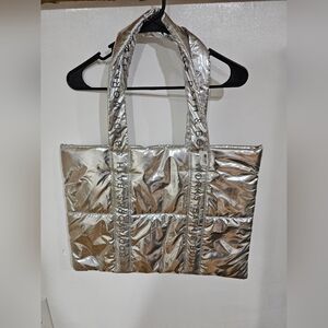 Bath & Body Works Silver Tote Bag Shiny New